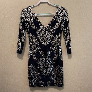 Navy Blue Silver Sequin Dress